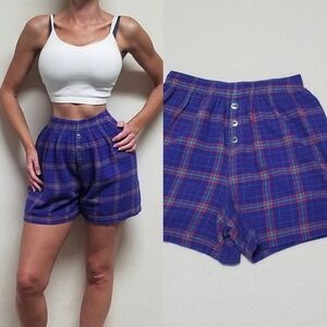 Vintage 80s BUM Equipment Purple Hot Pink Tartan Plaid Cotton Boxer Shorts Large
